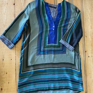 Zara Blue and Green Patterned Mini Dress